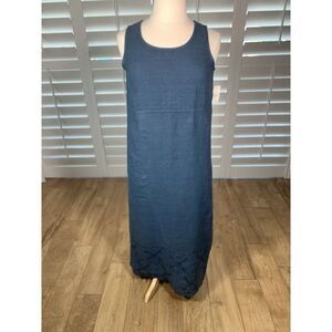 Vtg Bloomingdales Studio Sport Linen Sleeveless Maxi Dress Embroidery L Blue NEW